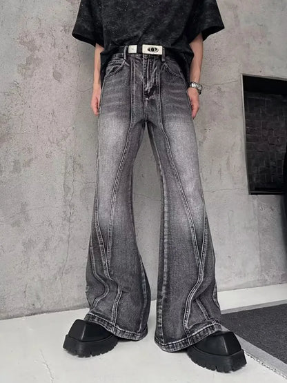 2026Trashy Y2K Streetwear Washed Grey Baggy Stacked Flare Jeans Pants Men 90S Vintage Clothes Hip Hop Luxury Male Long Trousers