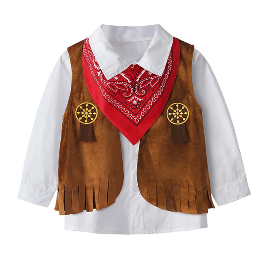 Kid Boys Cowboy Costume Children Western Cowboy Costumes Purim Cosplay Halloween Event Dress Up Party Stage Performance Outfits