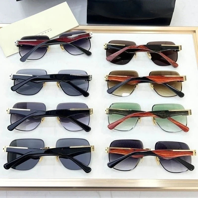 The Magic I Rimless High Street Sunglasses Big Square Germany Trendy Alloy Acetate UV400 Top Quality Outdoor Unisex with Case