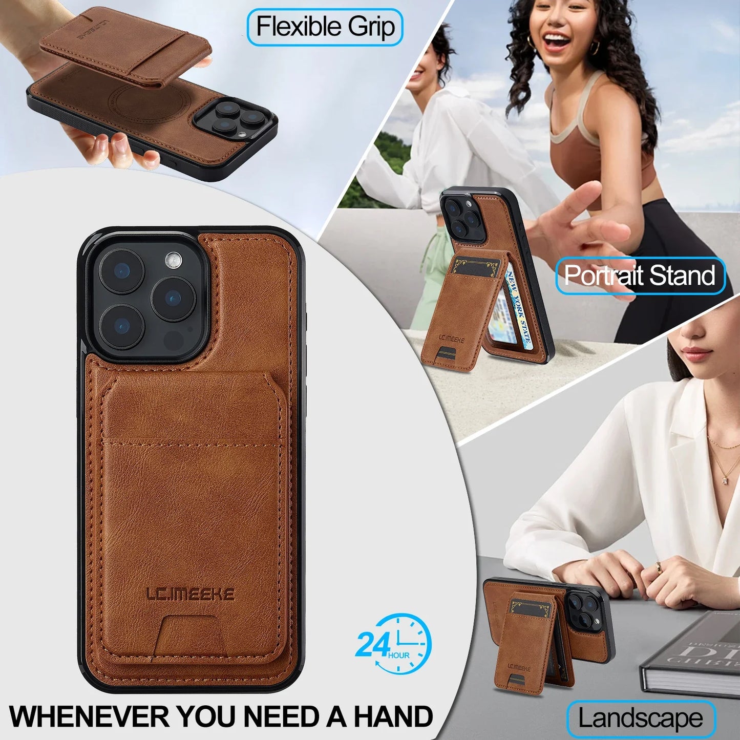 جراب مغناطيسي قابل للفصل 2 في 1 من الجلد لهاتف iPhone 16E 17 1615 14 13 12 11 Pro XS Max Air XR 8 7 Plus SE بغطاء هاتف وجيب للبطاقات