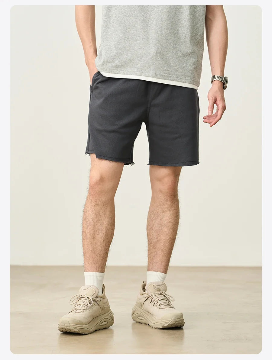 2025 Summer New Oversize 390gsm Drawstring Shorts Men  Raw  Hem Athletic Sports Runinng Shorts