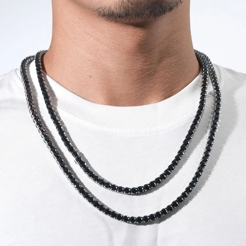 3/4/5/6.5mm Full Black Moissanite Tennis Necklace with GRA 925 Sterling Silver Lab Diamond Hiphop Necklace Jewelry for Men Women