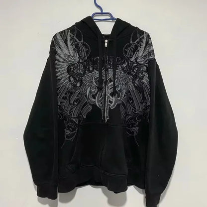 Y2K Harajuku New Fashion Oversized Geometric Print Hooded Sweater Women High Street Vintage Hip Hop Pop Casual Sweater Hoodies