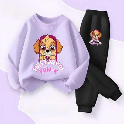 Girls' Casual Pullover Long Pants Two Piece Sets Cartoon Printed Kids Hoodies Set Children's Breathable Sweatsuit