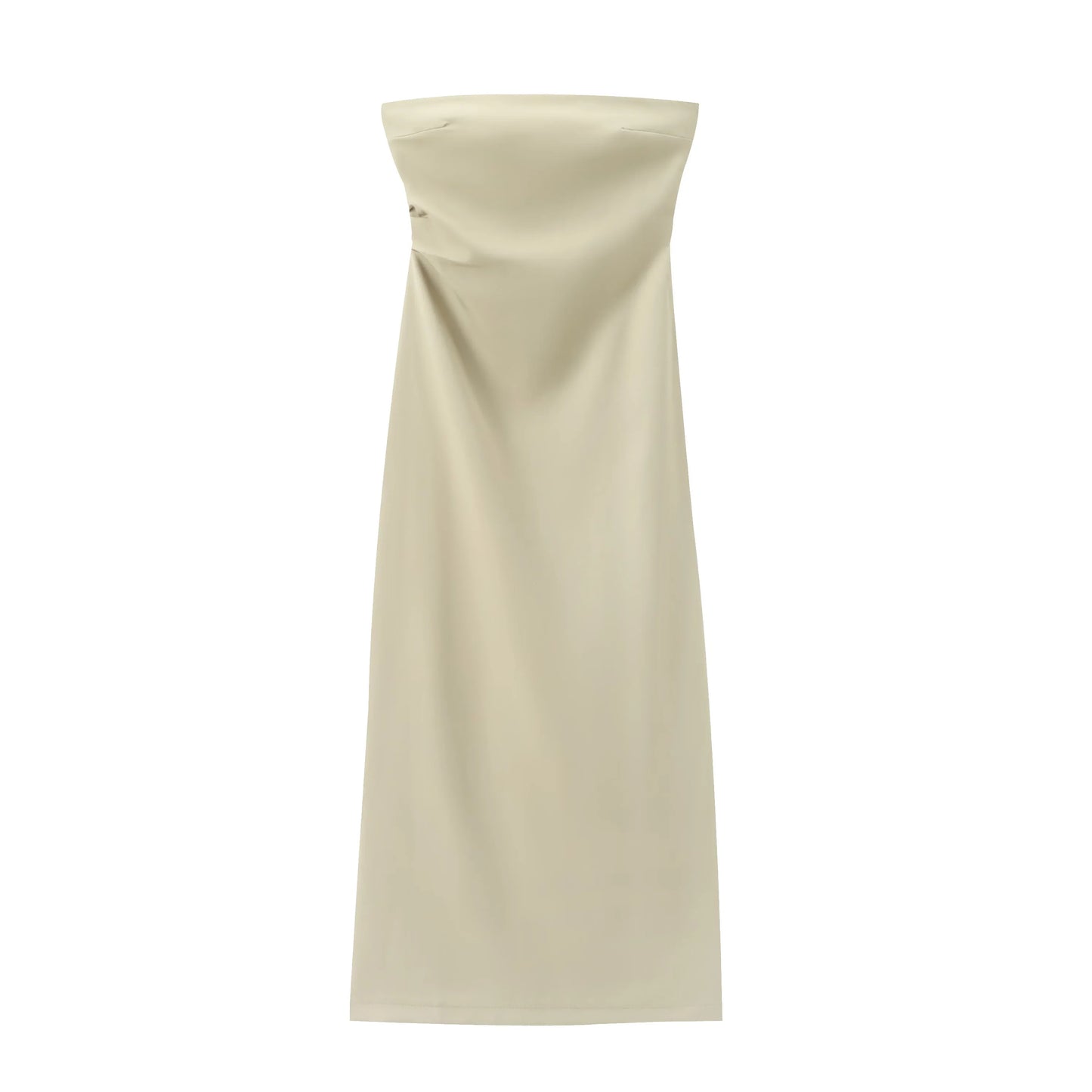 Women Fashion Summer New Sexy Split Back Zip Pleated Sleeveless Strapless Dress Chic Female French Elegant Evening