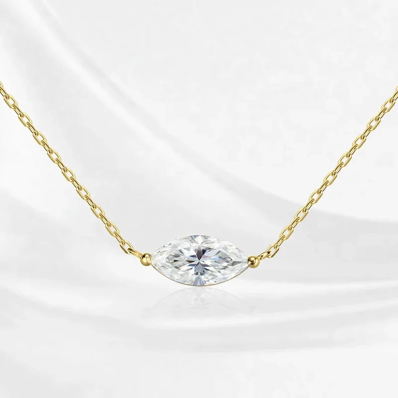 18k Plated Marquise Cut Moissanite Tennis Necklace for Women Choker Lab Diamond D Color Chain 925 Sterling Silver Jewelry
