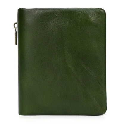 Genuine Leather Short Wallet Bifold Card Holder Short Purse Male Cow Leather Men's Coin Wallet Real Cowskin Zipper Wallet