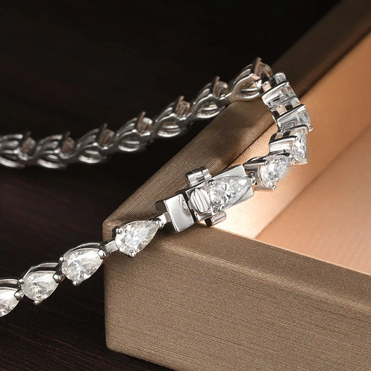 Bracelets de tennis en moissanite taille poire 3x5mm pour femmes, plaqués argent s925 et or blanc 18 carats, bracelet de soirée hip-hop, vente en gros