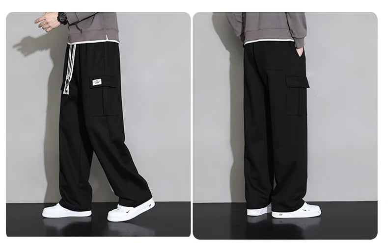 Korean Autumn Big Size Sweatpant Men Loose Baggy Sport Jogging Trouser Male Casual Work Sweat Pants Large Plus Jogger Grey Black