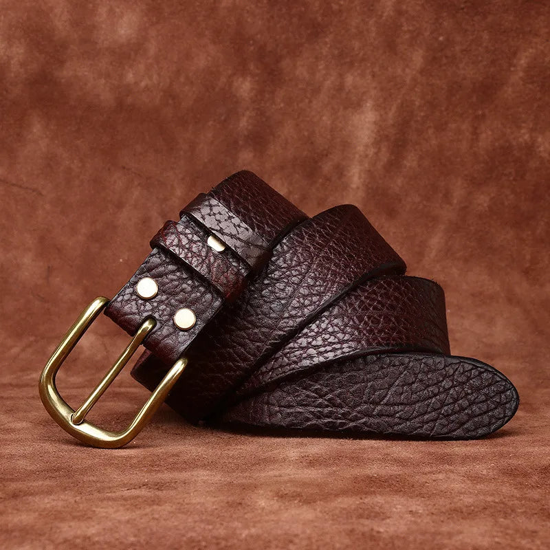 3.8CM Pure Thick Cowhide High Quality Genuine Leather Belts for Men Brand Strap Male Brass Buckle Business Jeans Cowboy Cintos