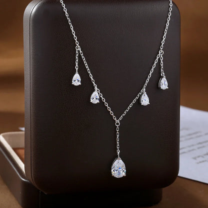 0.5/2Carat Pear Cut Moissanite Drop Necklace With Certificate S925 Silver Long Tassel Neckchain Fine Jewelry For Women