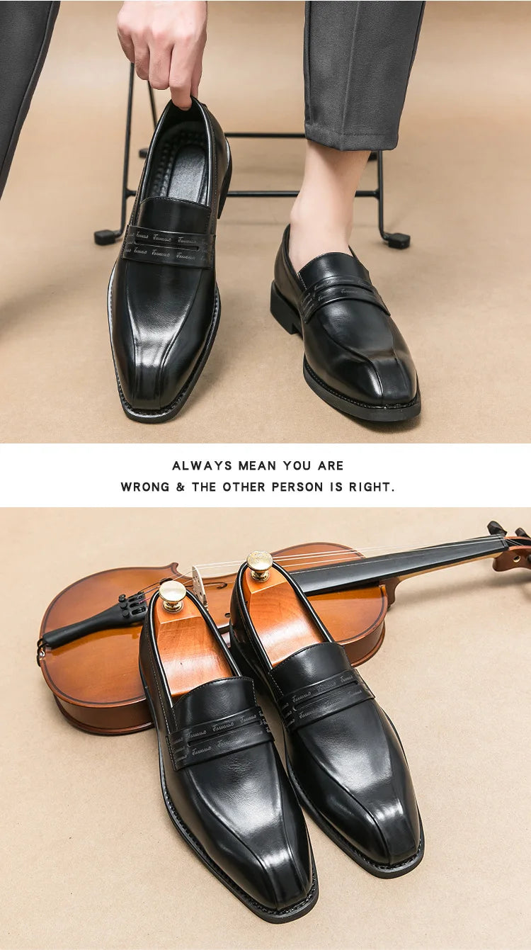 Men's Large Size Thick Bottom Heightening Painted Surface Slip-On Loafers Shoes with Rubber Sole And Ultra Leather Material