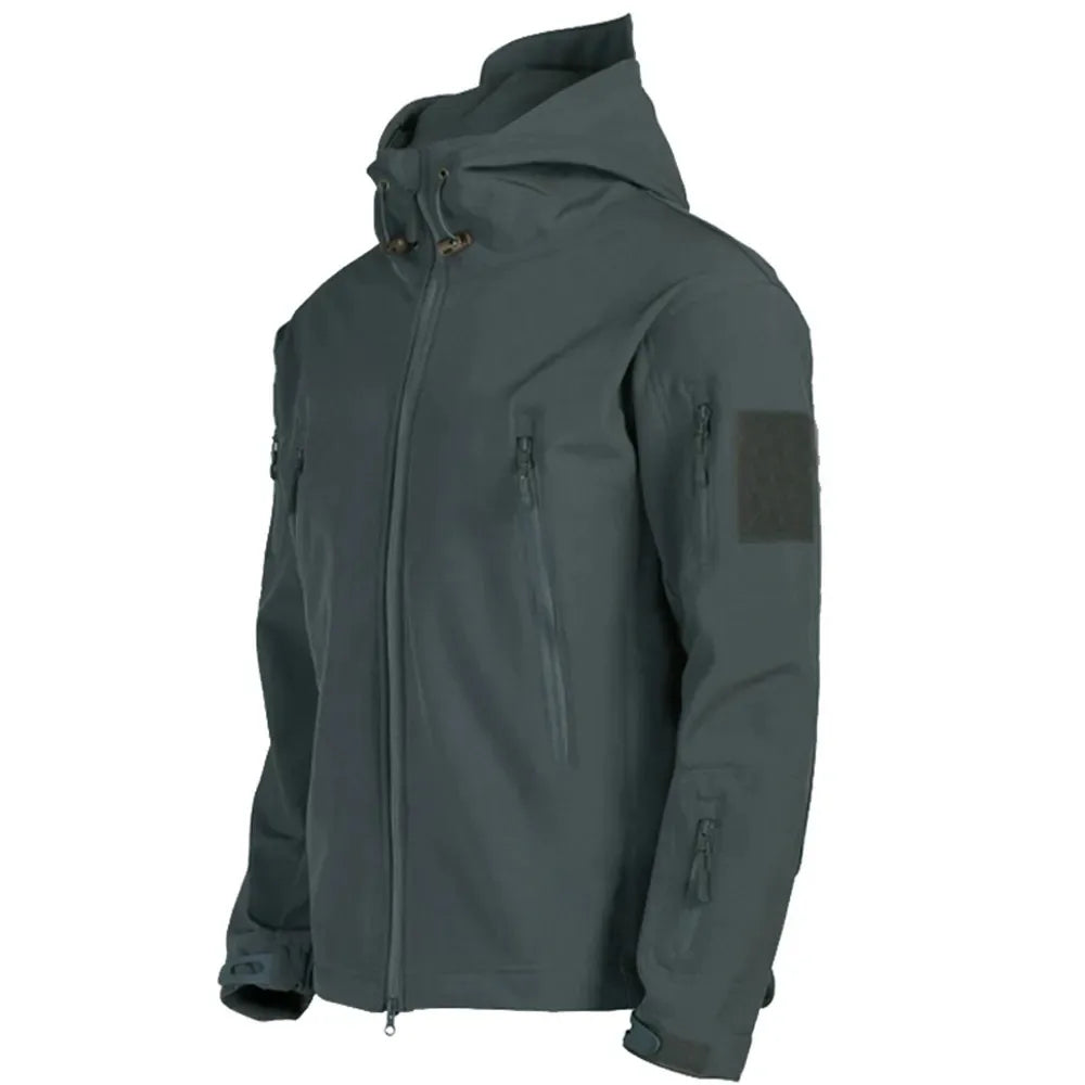 2024 New Fashionable Shark Skin Soft Shell Jacket Men's Tactical Windproof Waterproof Jacket Men's Jacket Hooded Jacket