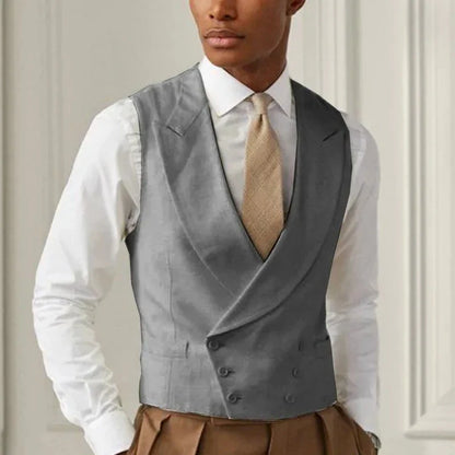 Men Vest White Solid With Lapel Gentleman Business Waistcoat Vintage Regular Slim Wedding Banquet Men Suit Vest