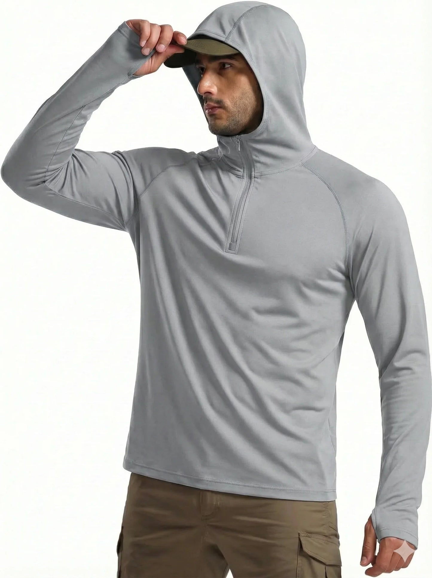 1/4 Zip Hooded Shirts Mens UPF 50+ Sun Protection Running Surfing Athletic Shirt Lightweight Rash Guard Long Sleeve