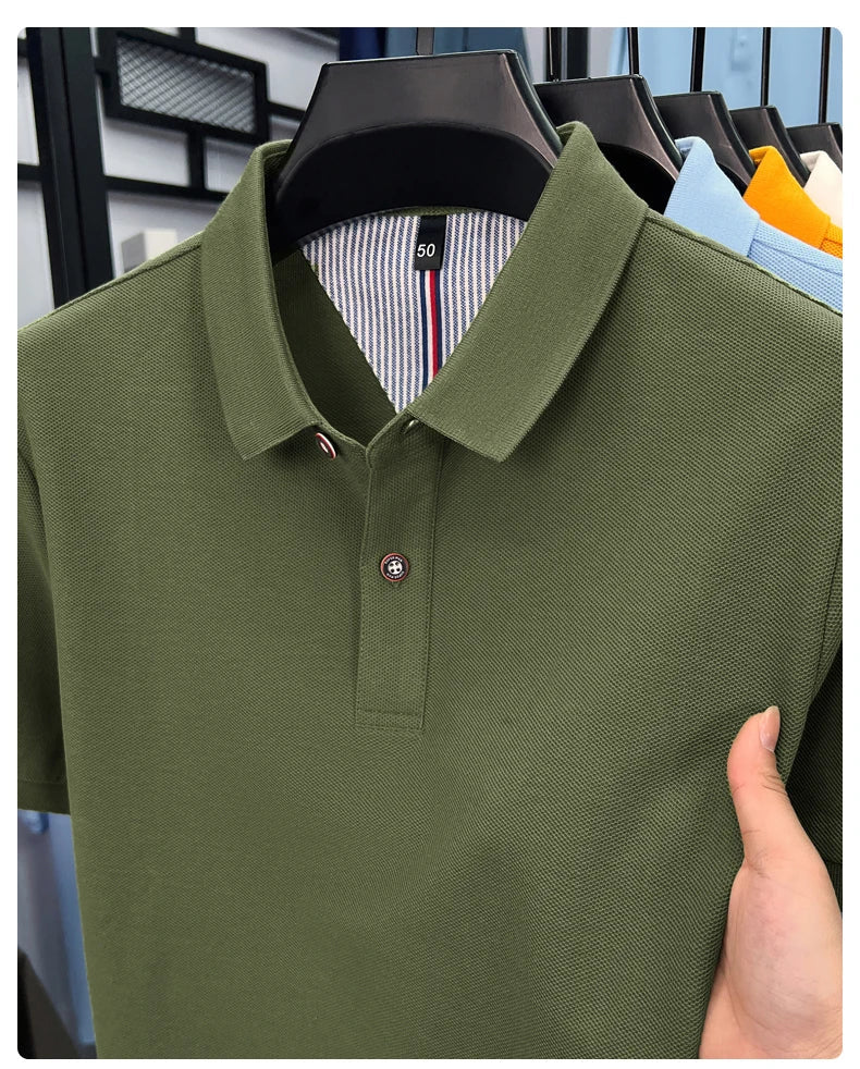 100% pure cotton high-end short sleeve polo shirt men's summer fashion new breathable Korean business casual golf brand T-shirt
