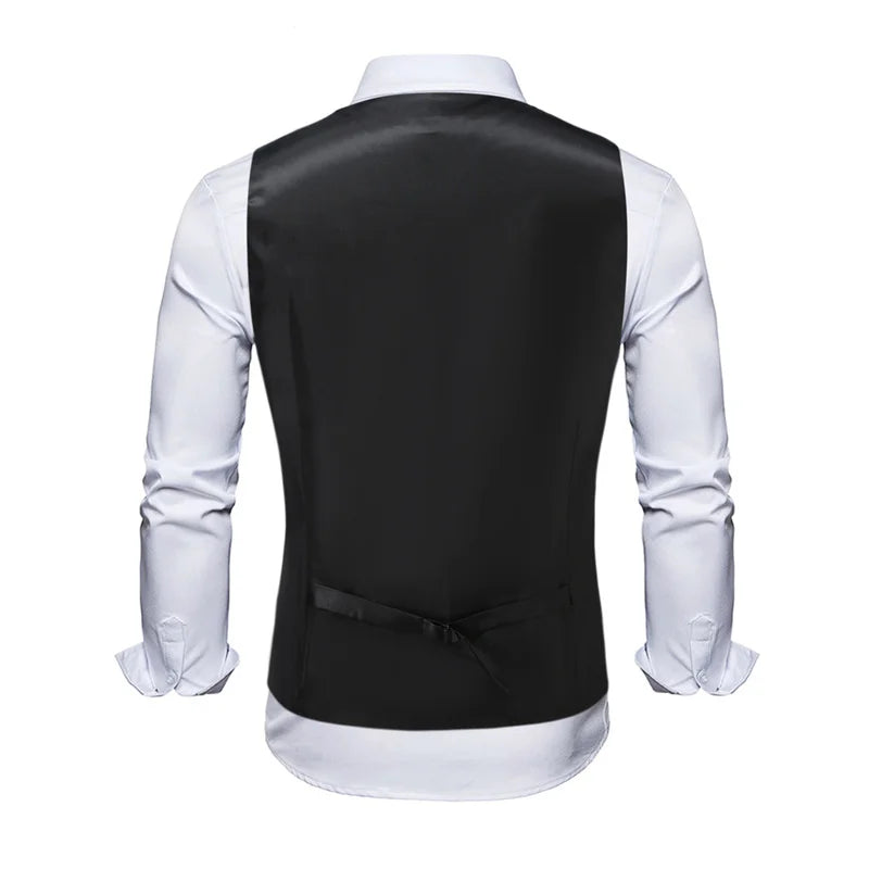 New Men Jacquard Splicing Thin Loose Suit Vest Fashion Homme Wedding Dance Party Dress Waistcoat Free with Tie