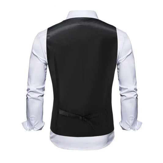 New Men Jacquard Splicing Thin Loose Suit Vest Fashion Homme Wedding Dance Party Dress Waistcoat Free with Tie