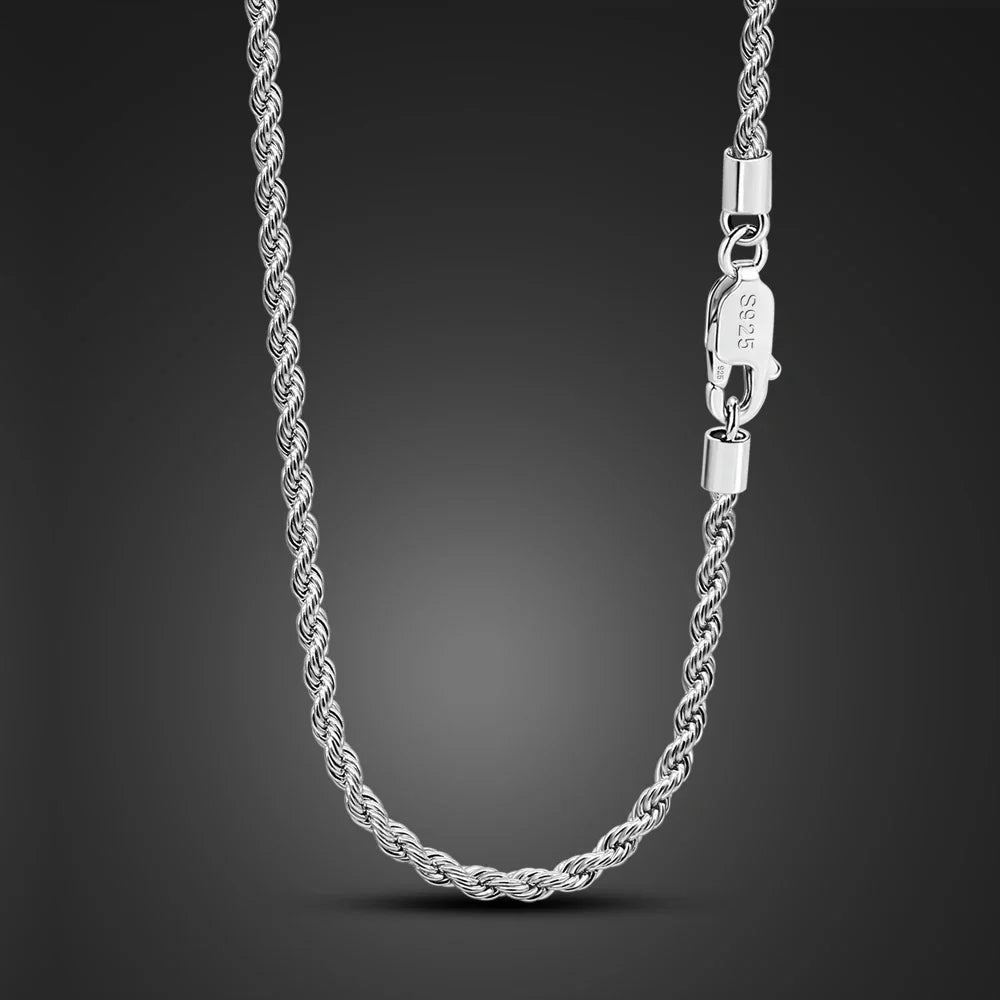 Men 100%925 Sterling Silver 3mm Twist Rope Chain Necklace Women Diamond Cut Clasp Box Chain 16-30 inch Chocker Jewelry Boy Gifts