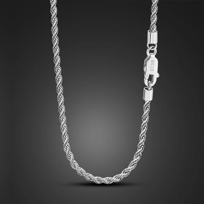 Men 100%925 Sterling Silver 3mm Twist Rope Chain Necklace Women Diamond Cut Clasp Box Chain 16-30 inch Chocker Jewelry Boy Gifts