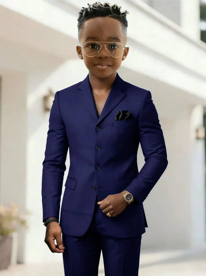 Stylish Boys Formal Suits 2 Pieces Jacket Pants Wedding Guest Clothes Handsome Notched Lapel Kids Slim Fit Suit Set For Birthday