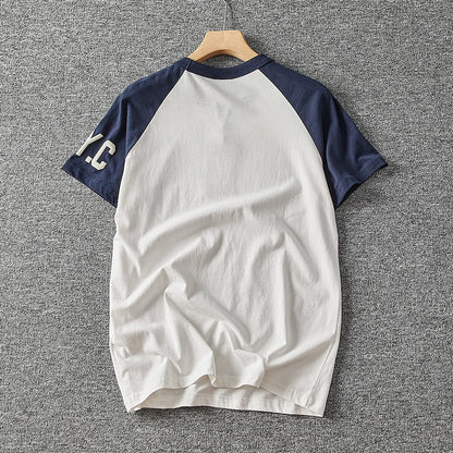 Summer New American Retro Short-sleeved O-neck Letter Printed T-shirt Men's Fashion Simple 100% Cotton Washed Casual Sport Tops