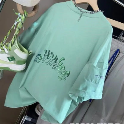 New Boys' Short Sleeve T-Shirt 100% Cotton Summer Loose Fit Kids Large Size Handsome Trendy Tops