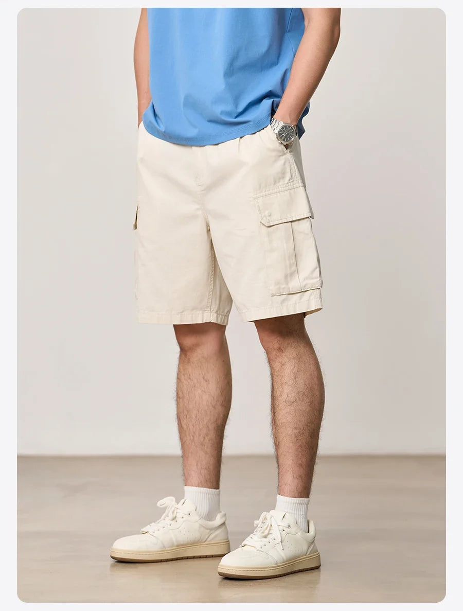 2026 Summer New Oversize 215gsm Tencel Lyocell Blend Fabric Cargo Shorts Men Fashion Outdoor Wear