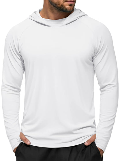 Men's UPF 50+ Hoodie Fishing Shirts Long Sleeve High Collar Mesh UV Sun Protection Rash Guard Swim Beach Running Hiking