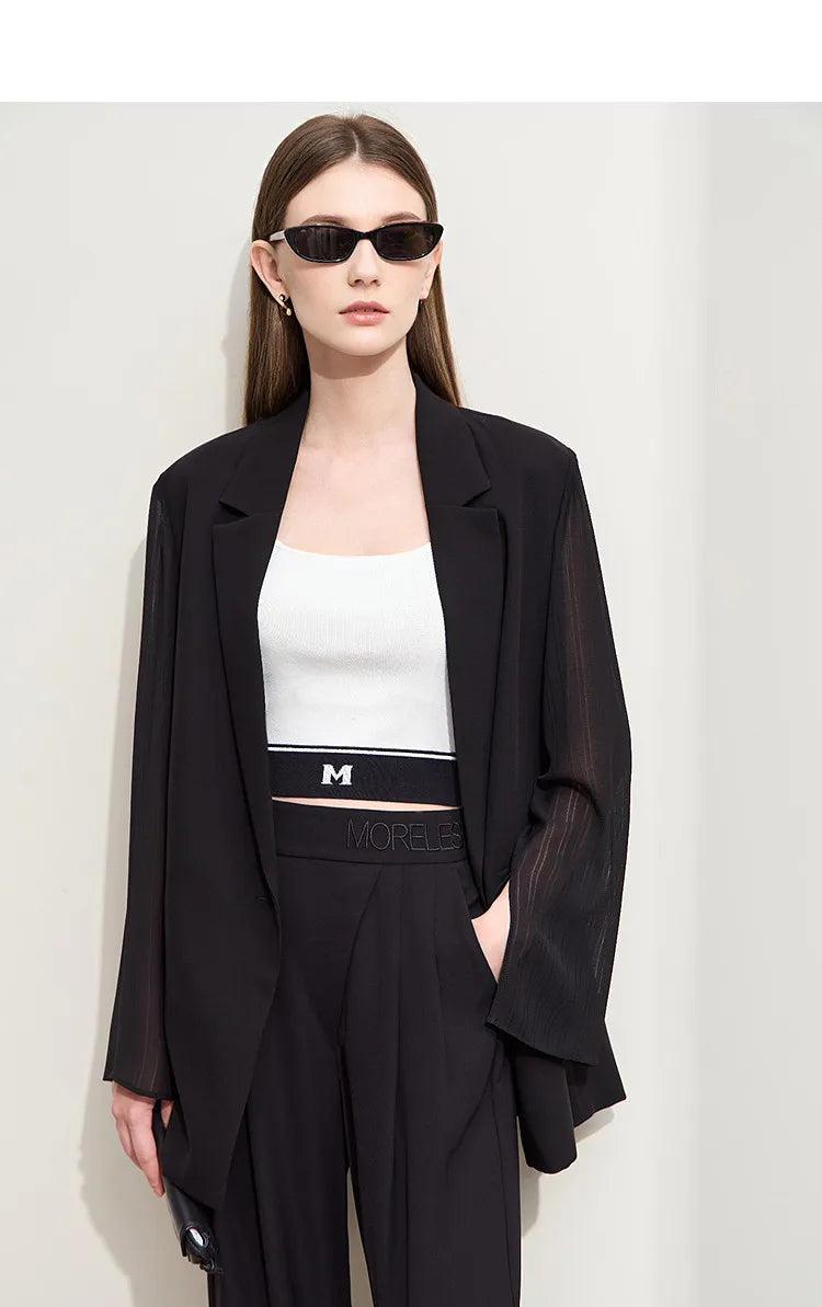 Women's Coat Autumn Autumn Fashion Turned Over Collar Color-block Spliced Fabric Casual Loose Blazers For Woman 12641083