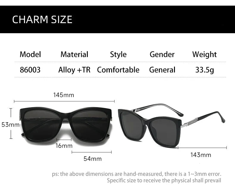 Fashion New Design TR90 Polarized Magnetic Clip-on Sunglasses Men and Women Polarized Sunglasses Optical Myopia Glasses