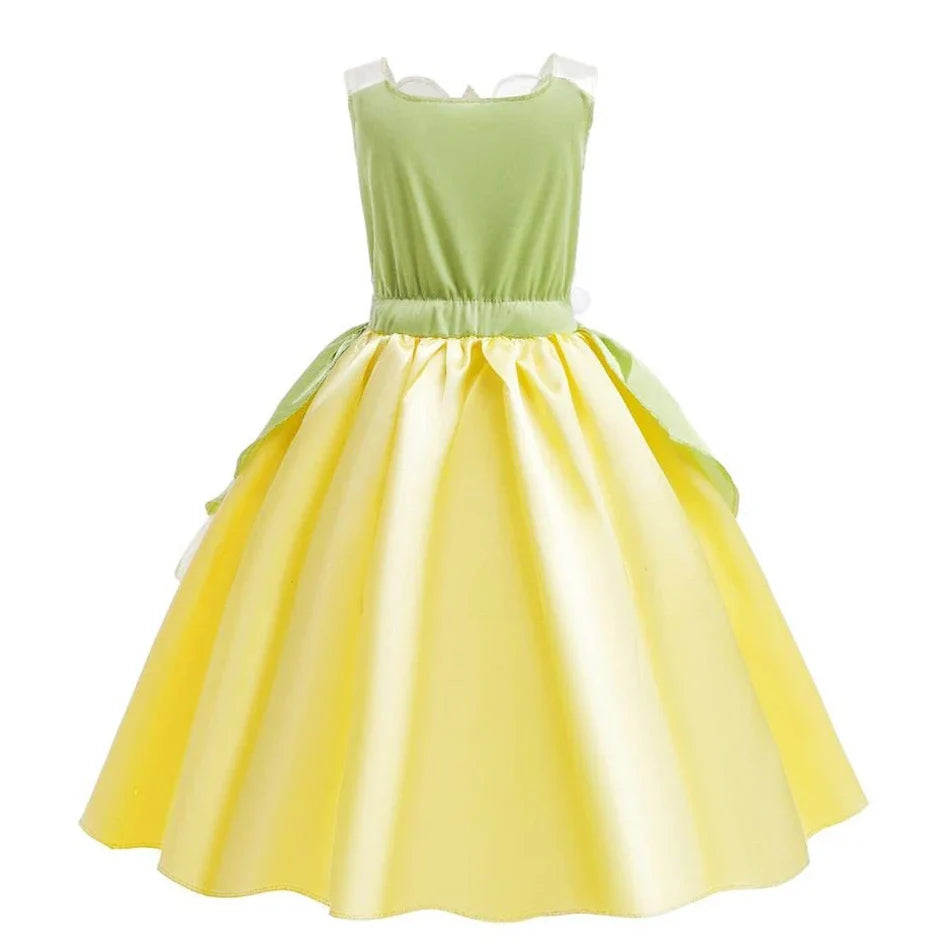 Tiana Costume Girl Dress Up Princess Girls Cosplay Role Playing Party Costumes Children Sleeveless Carnival Princess  Dresses