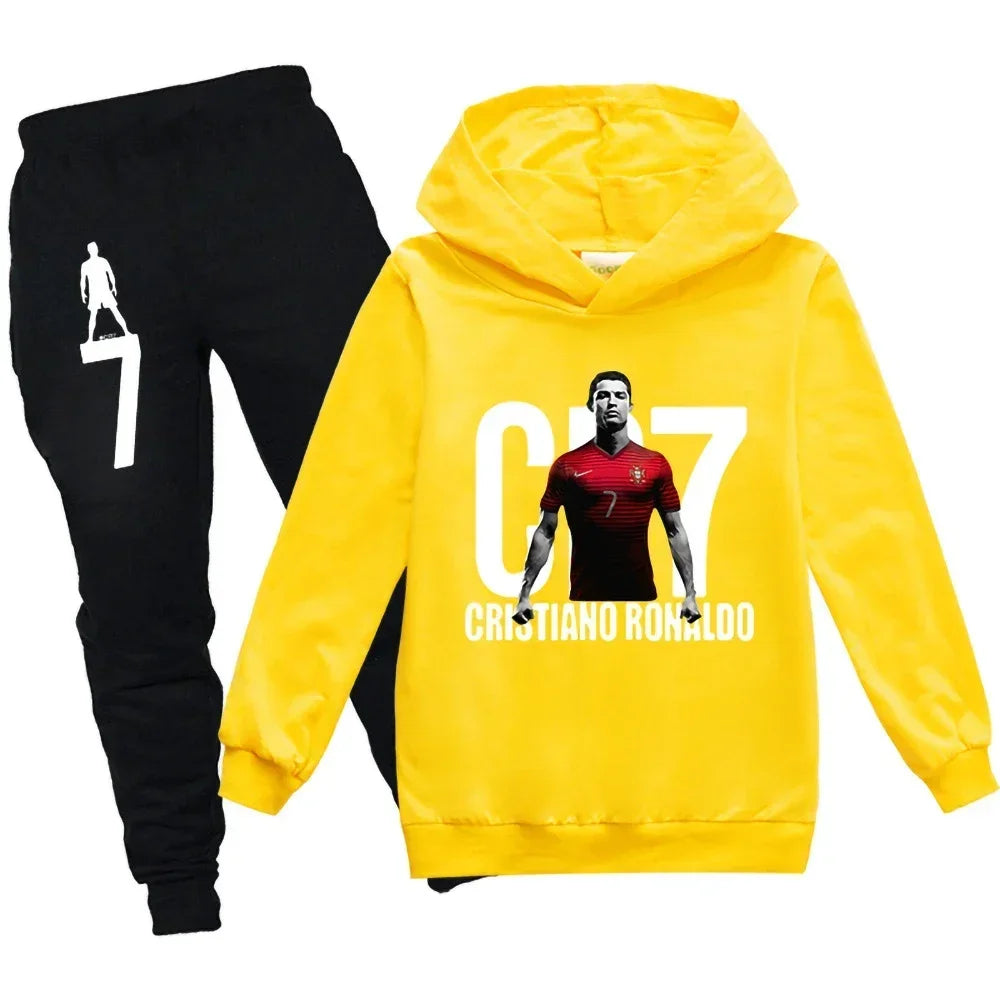 Spring Autumn Tracksuit Football CR7 Print Kid's Clothes Hoodie+Pants Suit 2pcs Set Boy Girl 3-12 Years Children Holiday Gifts