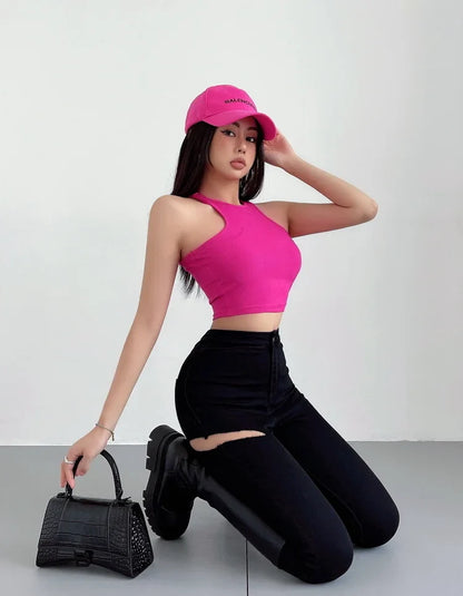 American Spicy Girls Sexy Hole Jeans Slim High Waist Elastic Feet Pencil Pants Trousers Fashion Women BOF8
