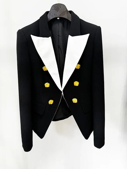 HIGH STREET Newest Fashion 2026 Designer Jacket Women's Slim Fitting Rose Metal Buttons Color Block Blazer