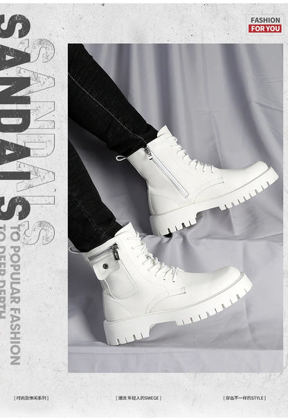 Fashion White Boots For Men New British Style Platform Motorcycle Boots Good Quality Casual Men’s High Top Leather Shoes Punk