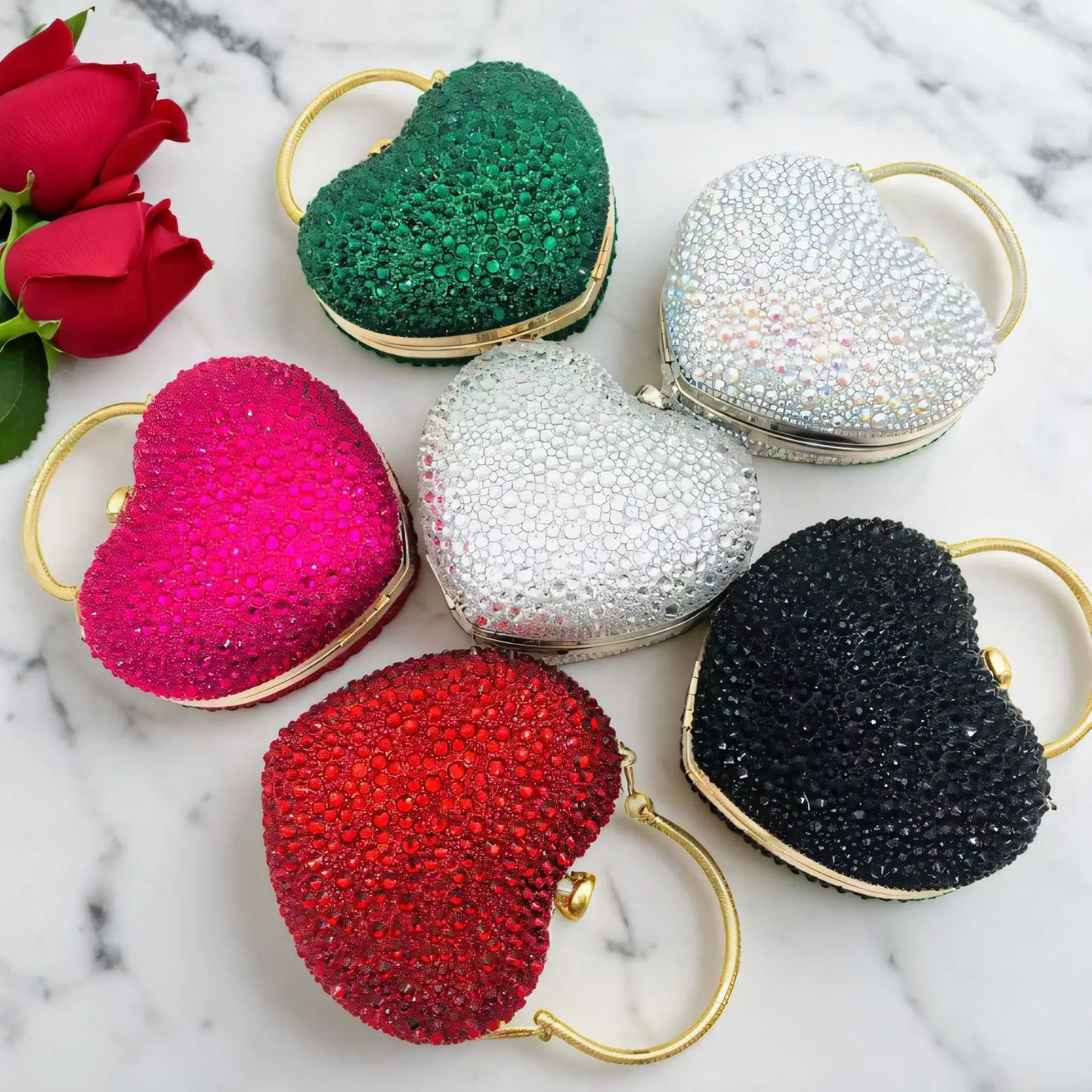 Designer Luxury Diamond Heart-shaped Bag Red Rhinestone Evening Clutch Purse Female Wedding Handbag Woman Chain Shoulder Bags