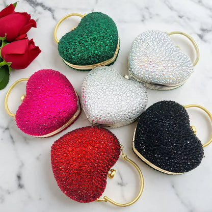 Designer Luxury Diamond Heart-shaped Bag Red Rhinestone Evening Clutch Purse Female Wedding Handbag Woman Chain Shoulder Bags