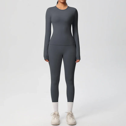 2 PCS Sportswear Yoga Set Gym Clothes Yoga Suits For Women Fitness Set Tracksuits Sports Long Sleeve Crop Top Gym Leggings