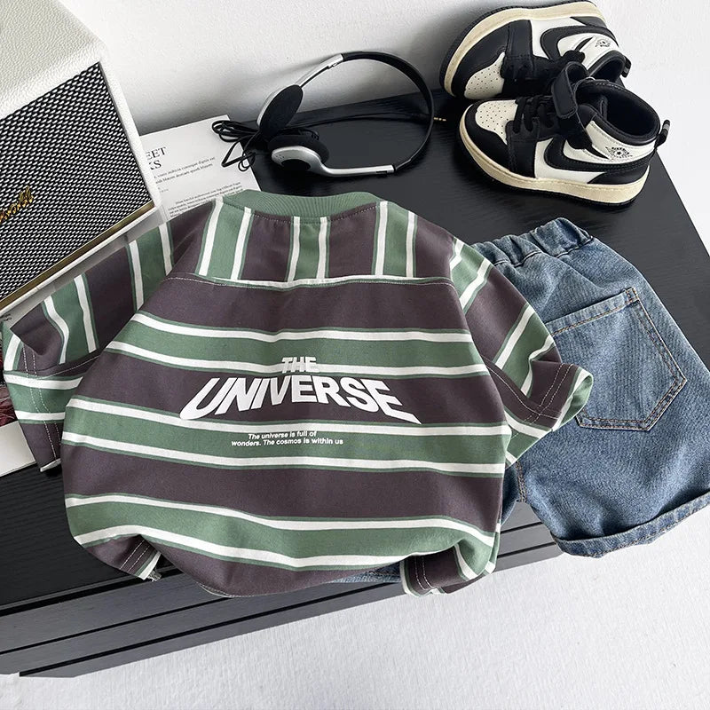 Summer Infant Boys Clothing For Children Casual Striped T-Shirt Shorts 2Pcs/Set Toddler Baby Girl Clothes Costume Kids Tracksuit