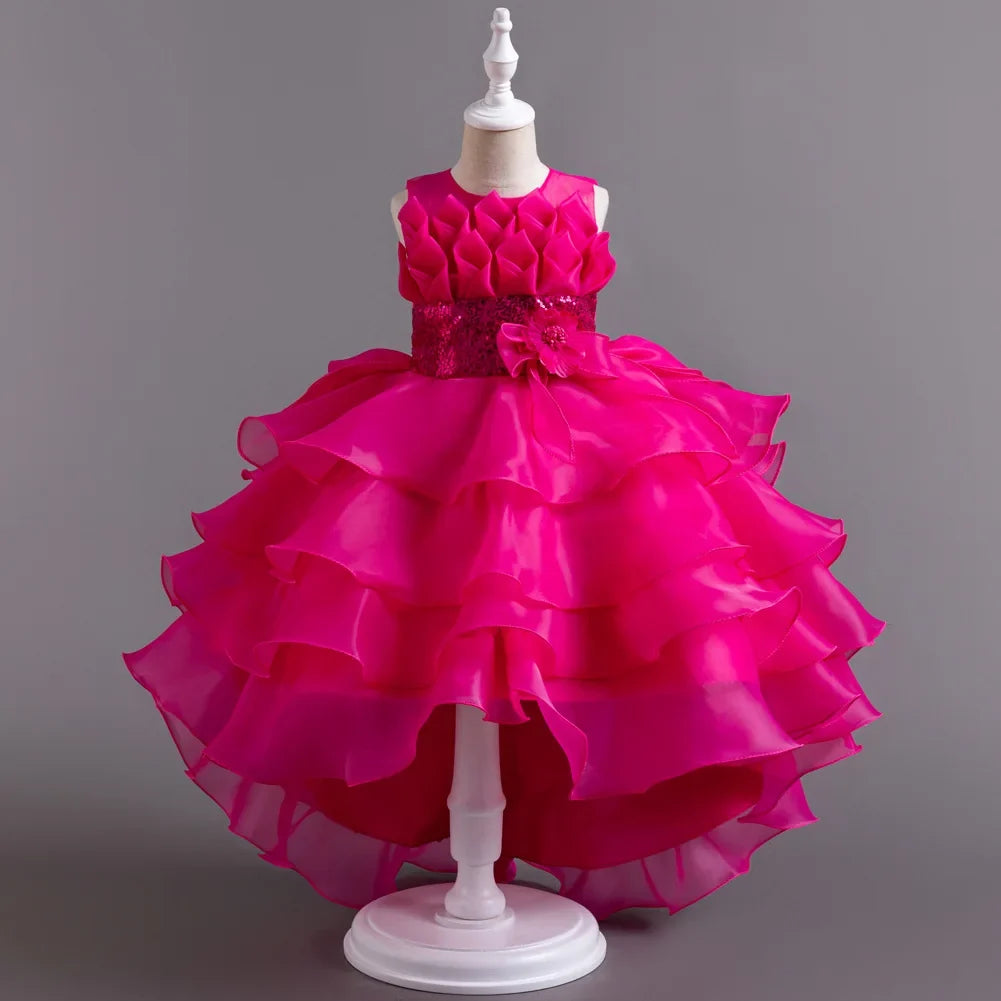 New Girls Elegant Princess Dress Embroidered Sequins Birthday Ball Evening Dress Party Fluffy Cake Dress 4-12 Years Old clothin