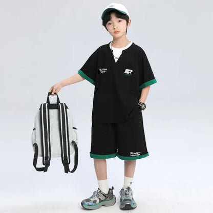 Sporty Korean Children's Clothes 2025 Boys Sets Tracksuit for Boy Top Shirts Tops Home Clothing 10 14 Years Kids Summer Set Suit