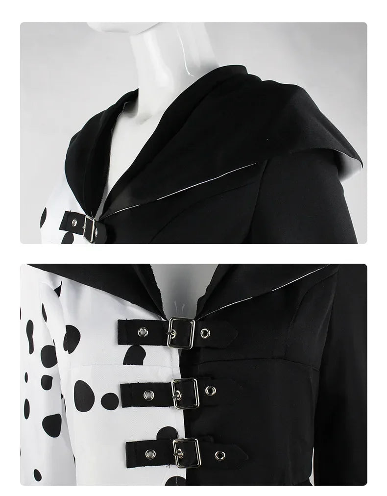 Anime Cruella cosplay costume dress set with gloves cloak Halloween carnival set adult female Cruella De Vil costume