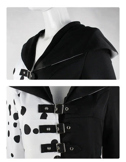 Anime Cruella cosplay costume dress set with gloves cloak Halloween carnival set adult female Cruella De Vil costume