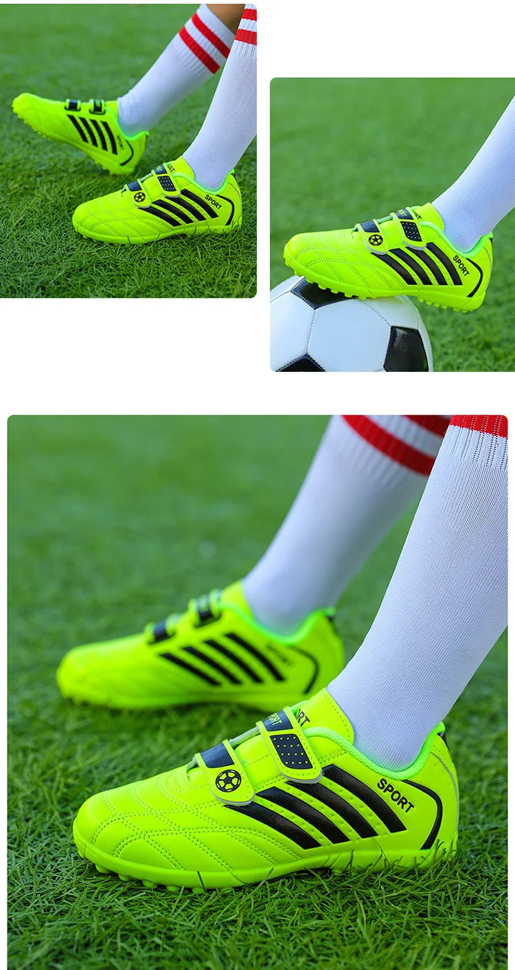 Green Children Turf Soccer Shoes Cheap Football Cleats Training Football Boots Kids Futsal Shoes Sneaker for Boy botas de fútbol