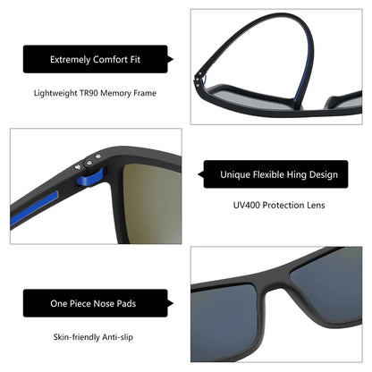 Polarized Sunglasses for Men Shades Lightweight TR90 Frame UV400 Protection Square Outdoor Trave Driving Sun Glasses