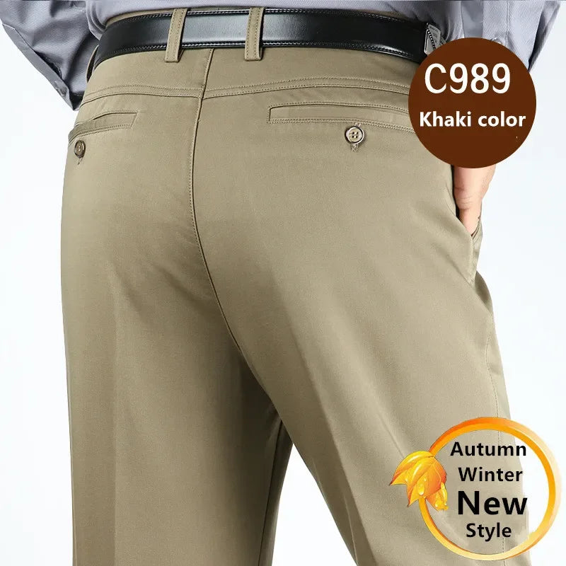 Suit Pants Men Formal Dress Trousers Autumn Elastic Office Plus Size 42 40 Business Thick Straight High Waist Male White Clothes