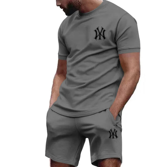 men's two-piece sportswear short sleeved T-shirt and pants set running and fitness sportswear summer
