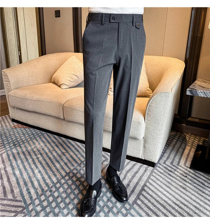 High Quality Modal Acetate Elastic Waist Casual Pants 2026 Spring Summer New Men's Solid Color Slim Fit Business Suit Pants