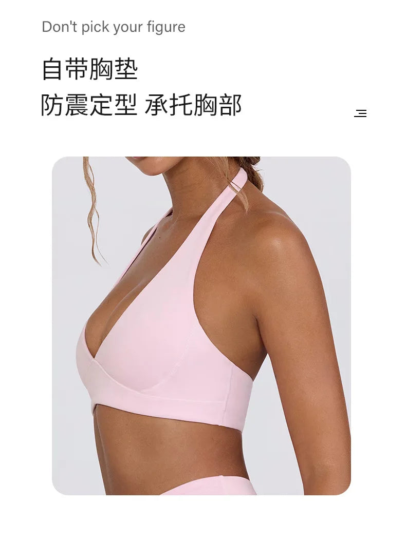 Women's Yoga Suits Quick Drying Leggings Gym Shorts Nude Hanging Neck Bra Running Gym Exercise Sets
